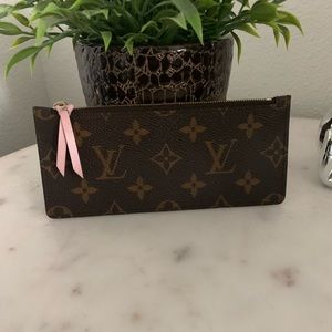 Louis Vuitton Brown Monogram Zip Pouch with Pink Pull